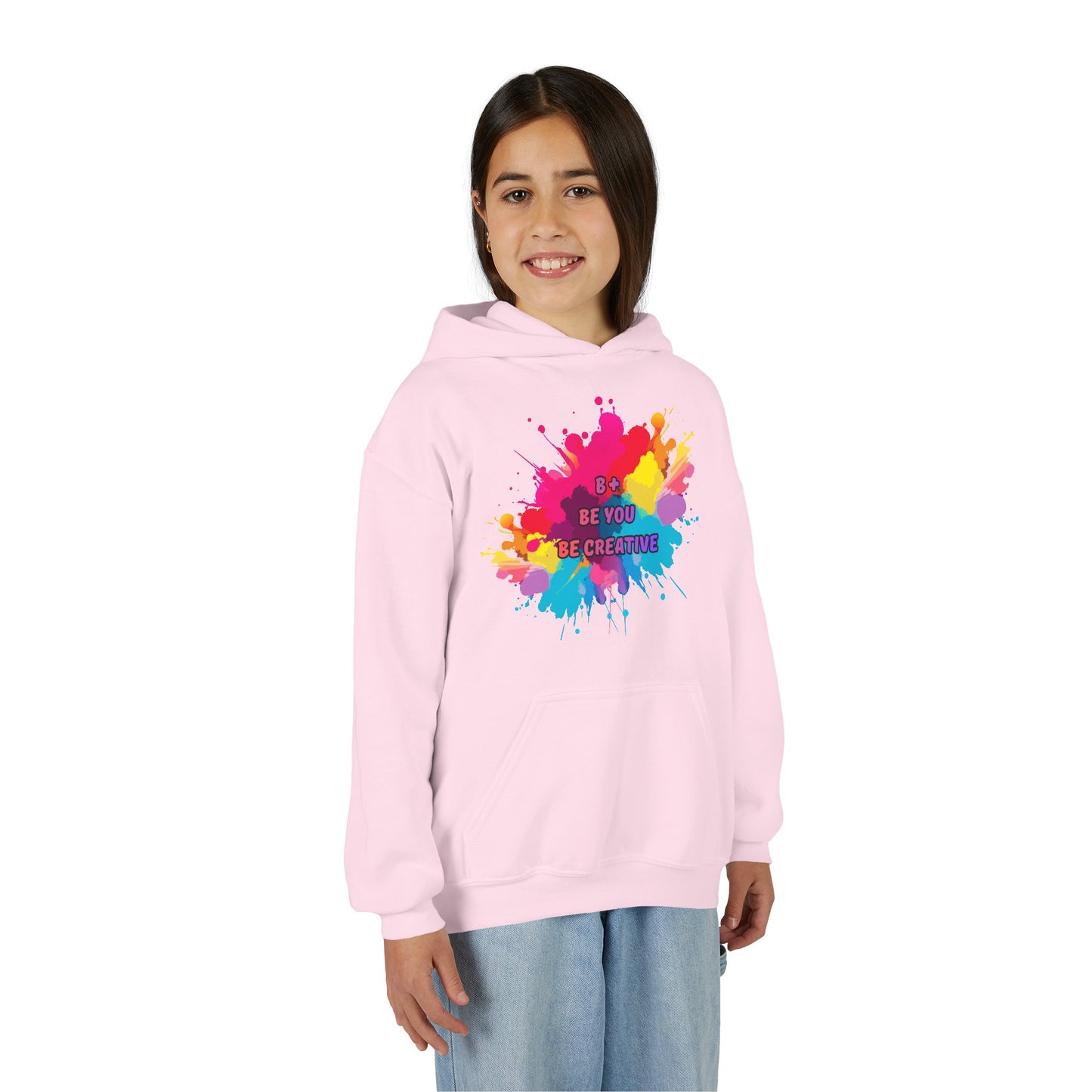 Youth Hoodie — 'Be You Be Creative' Colorful Paint Splash Graphic