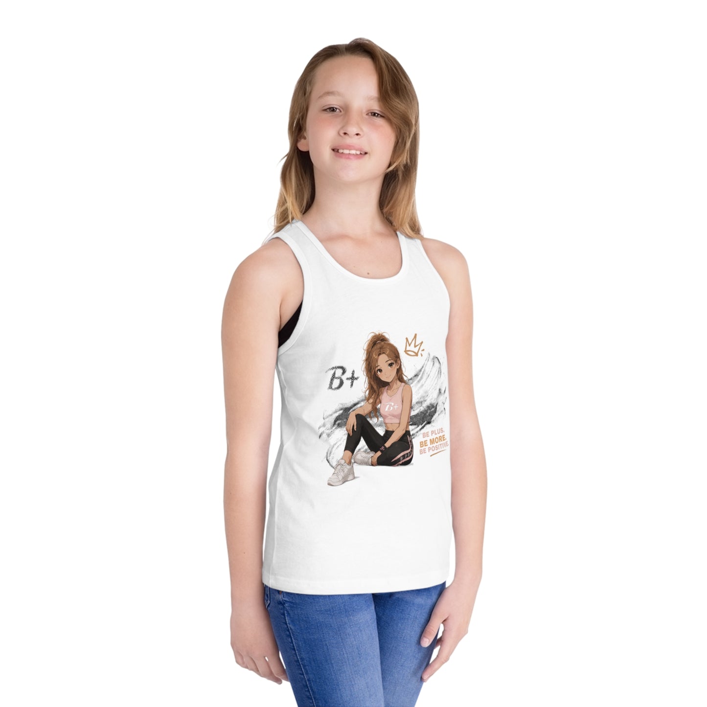 Kid's Tank Top – 'Be More, Be Positive' Girl Graphic Jersey Tank