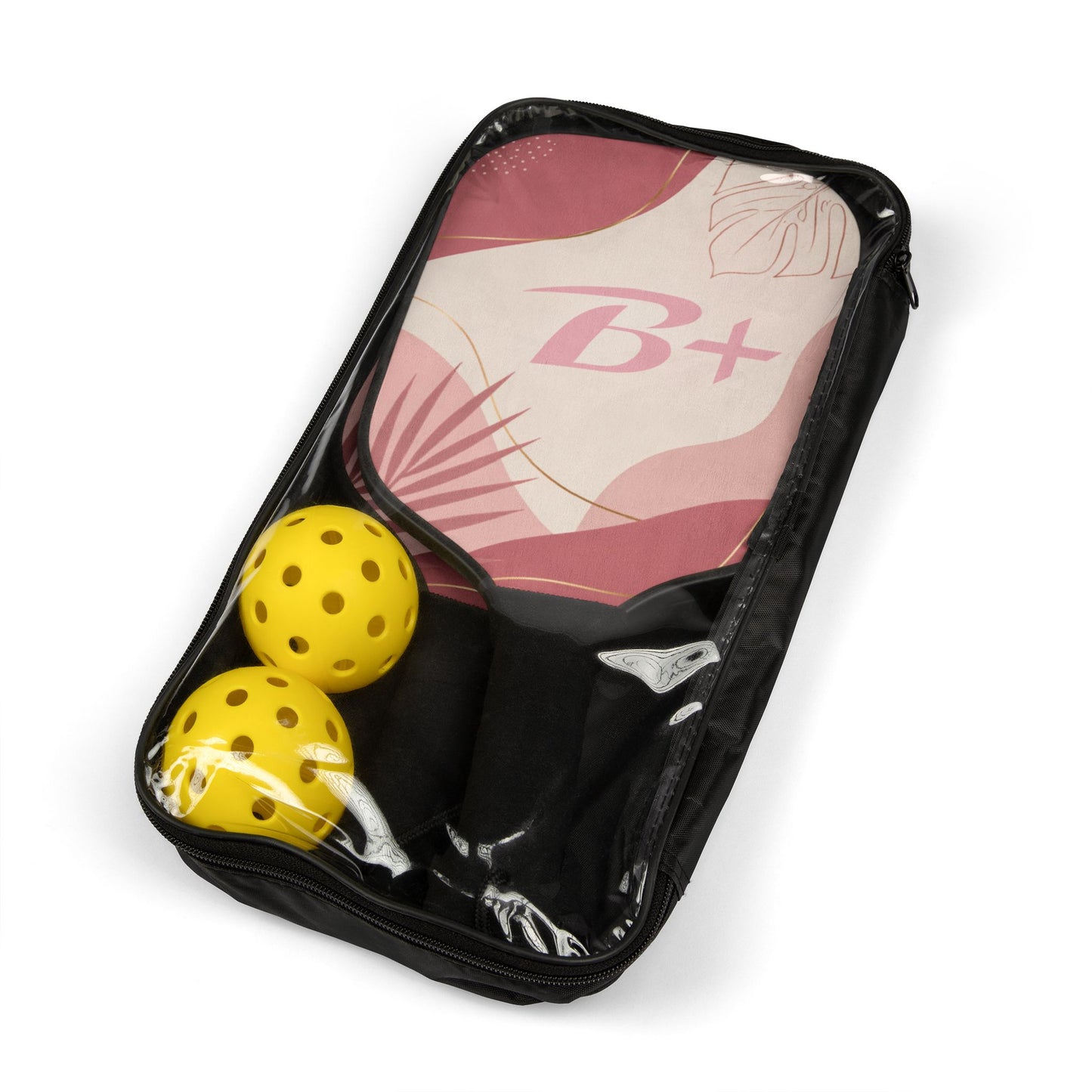 Pickleball Paddles Set – Pink Tropical "B+" Design with 2 Balls