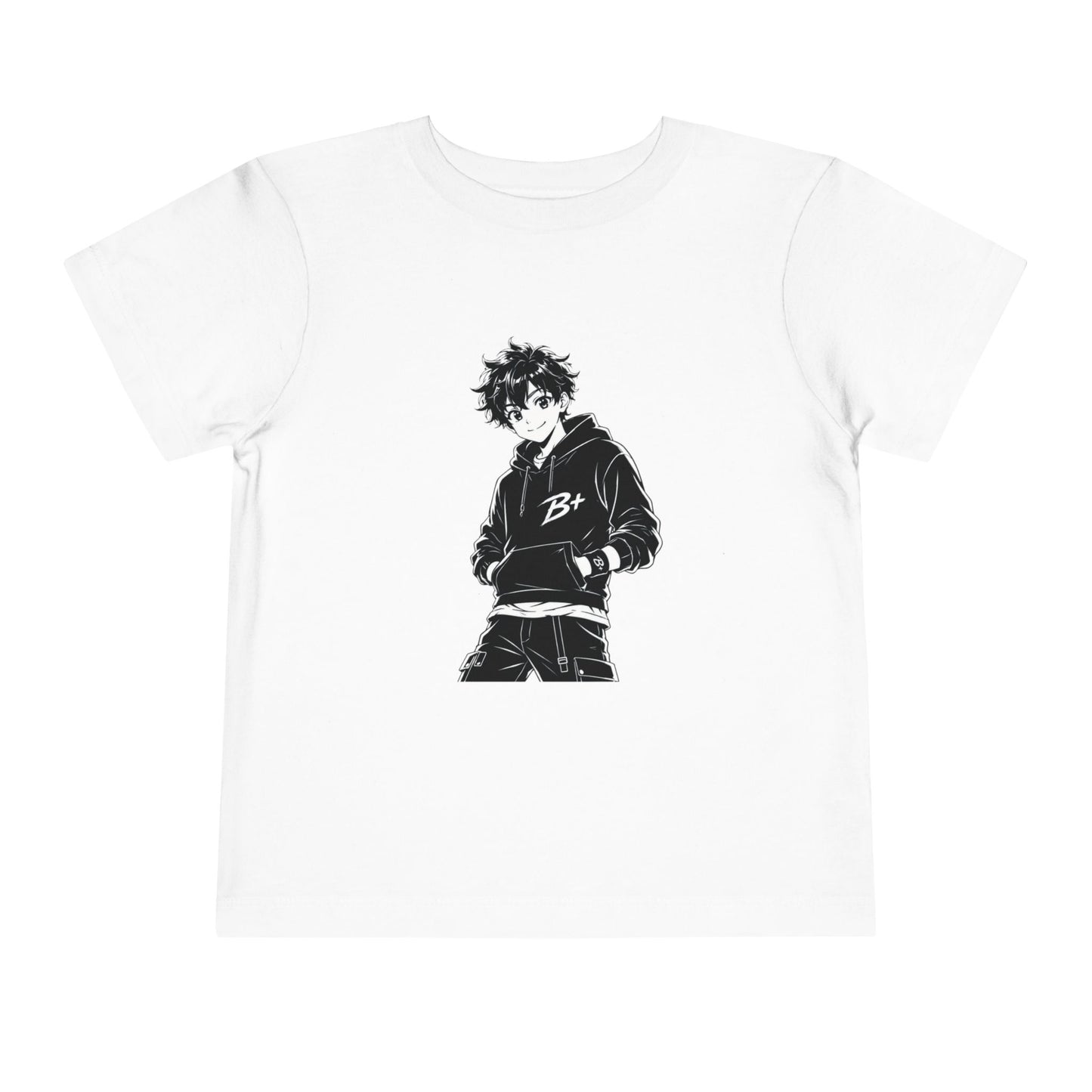 Anime Boy Graphic Toddler Tee — Black & White Cool Kid Shirt