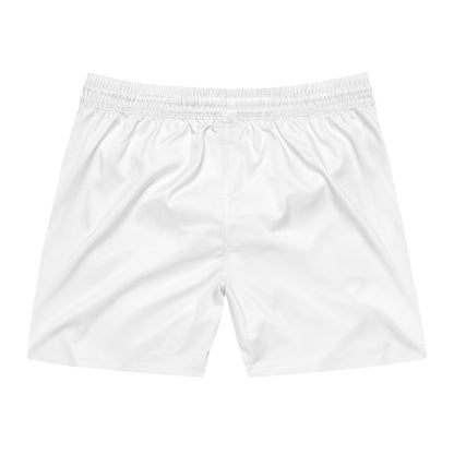 White Men's Swim Shorts with Minimal 'B+' Logo – Mid-Length Beach Trunks