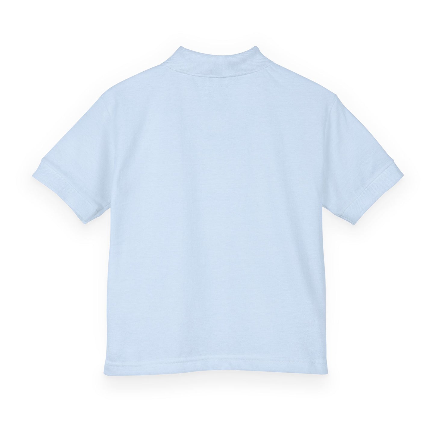Kids White Polo Shirt with B+ Chest Logo — Youth DryBlend Jersey