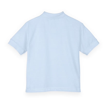 Kids White Polo Shirt with B+ Chest Logo — Youth DryBlend Jersey