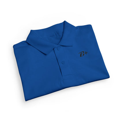 Kids White Polo Shirt with B+ Chest Logo — Youth DryBlend Jersey