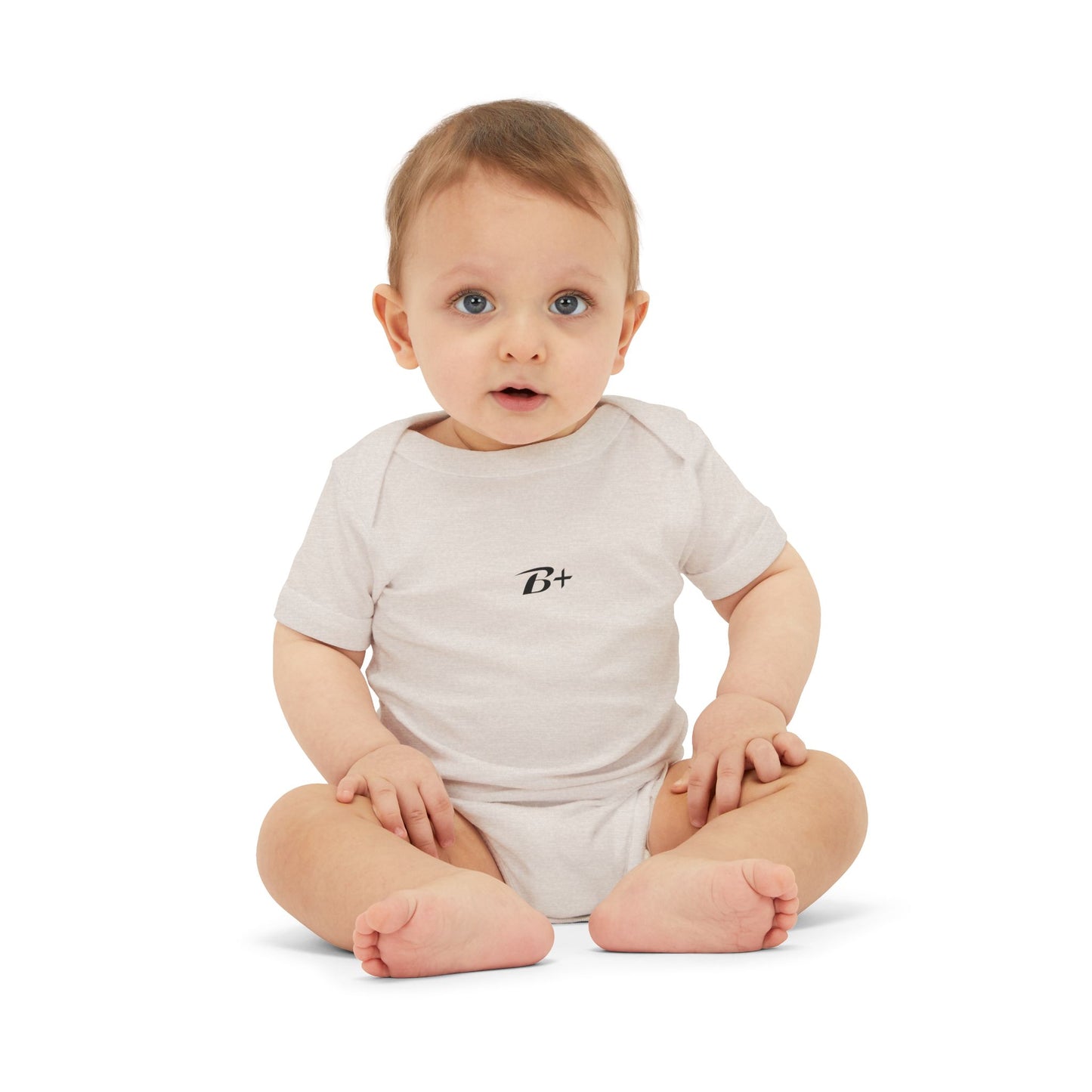 B+ Infant Bodysuit — Minimalist Baby One-Piece with Tiny Chest Graphic