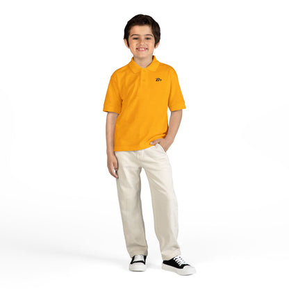Kids White Polo Shirt with B+ Chest Logo — Youth DryBlend Jersey