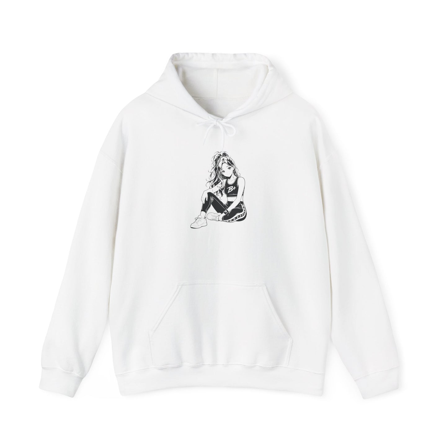 Hoodie — Minimal Black & White Sitting Girl Graphic Pullover