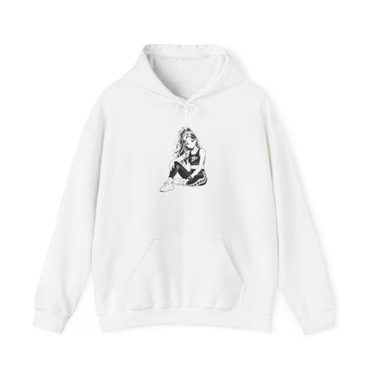 Hoodie — Minimal Black & White Sitting Girl Graphic Pullover