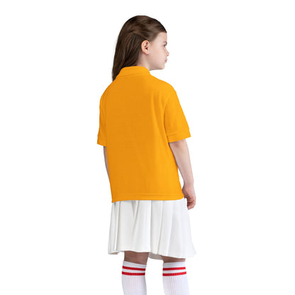 Kids White Polo Shirt with B+ Chest Logo — Youth DryBlend Jersey