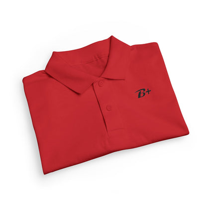 Kids White Polo Shirt with B+ Chest Logo — Youth DryBlend Jersey