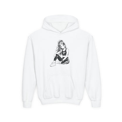 Youth Hoodie with Sketch Girl Graphic – Casual Streetwear for Teens