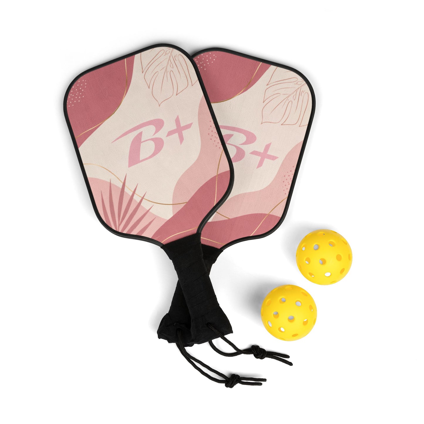 Pickleball Paddles Set – Pink Tropical "B+" Design with 2 Balls