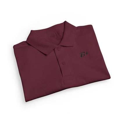 Kids White Polo Shirt with B+ Chest Logo — Youth DryBlend Jersey