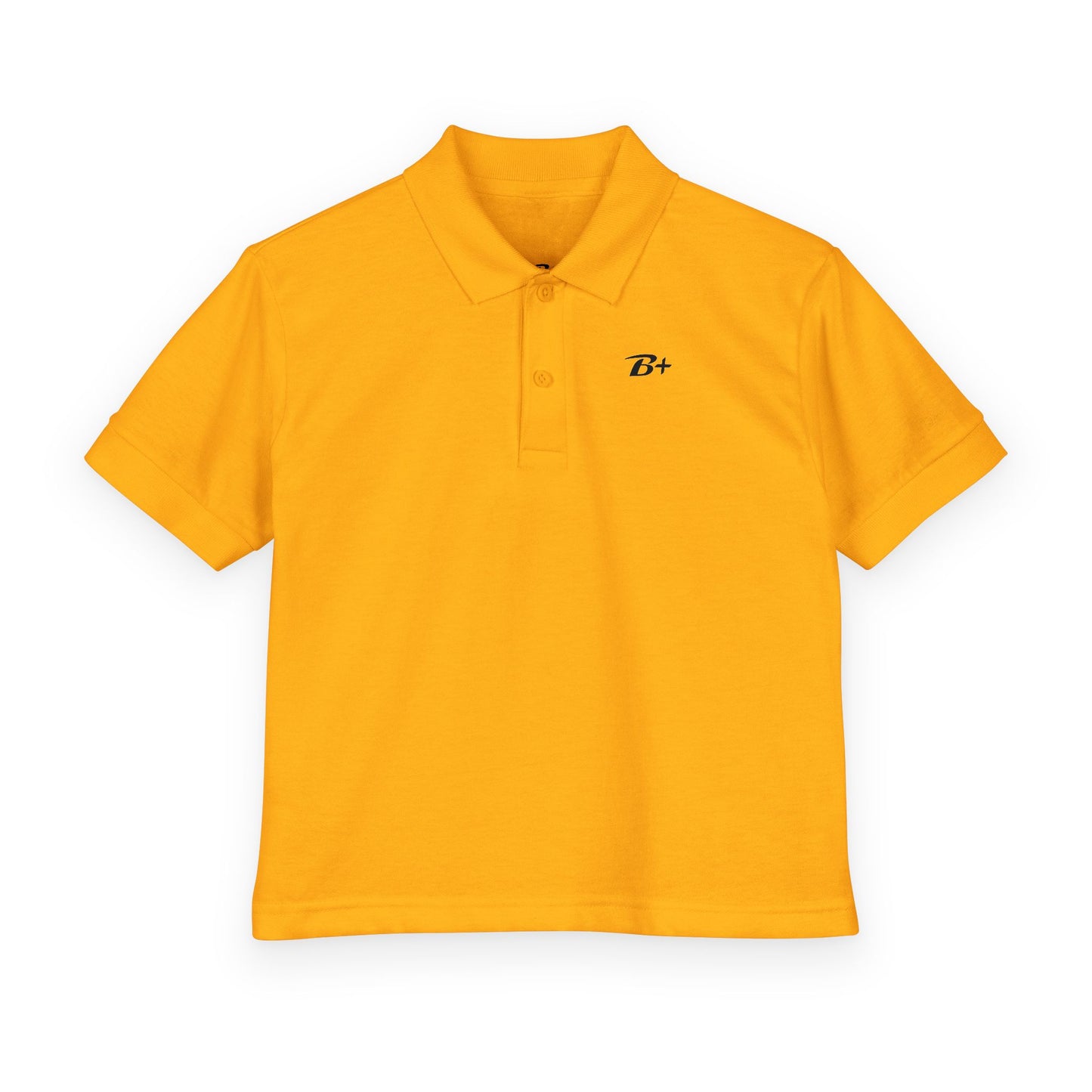 Kids White Polo Shirt with B+ Chest Logo — Youth DryBlend Jersey