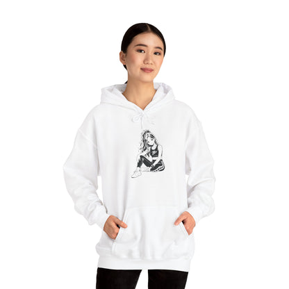 Hoodie — Minimal Black & White Sitting Girl Graphic Pullover
