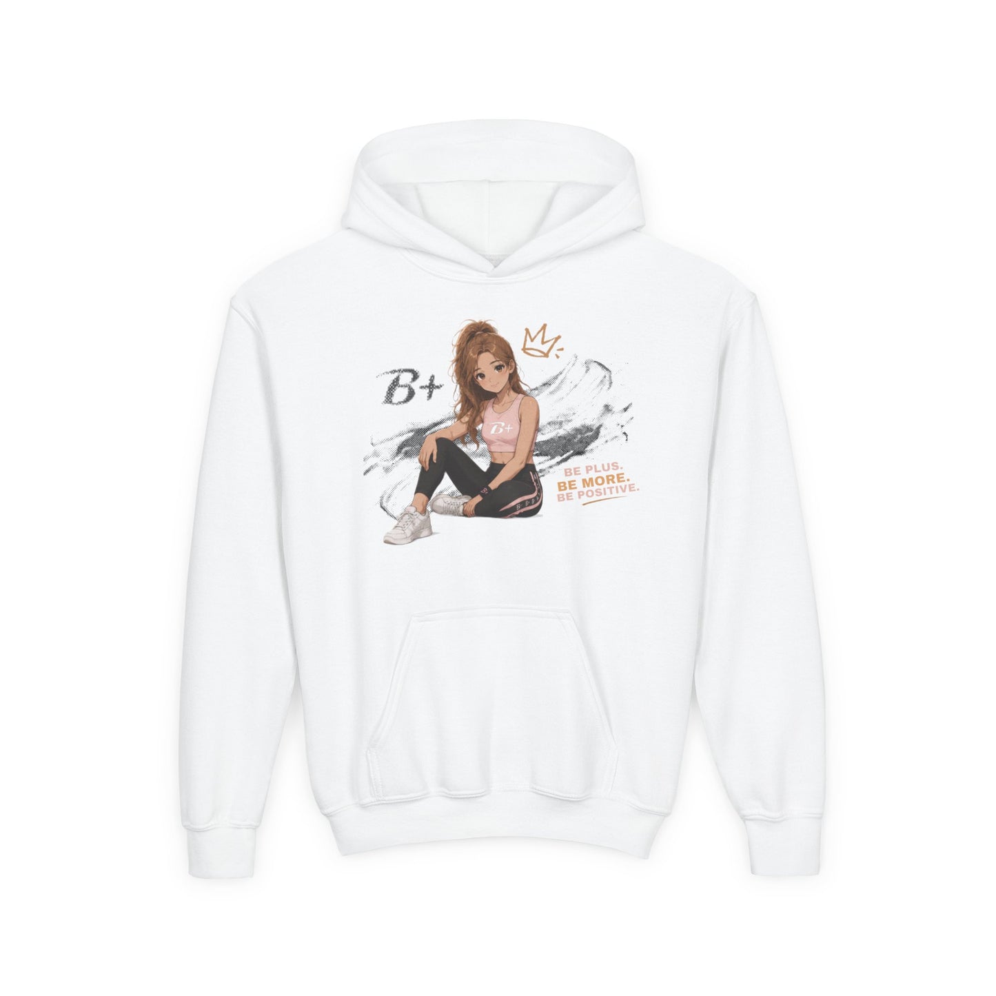 Youth Hoodie - 'B+' Girl Graphic Pullover (Cute Crown Skater Design)