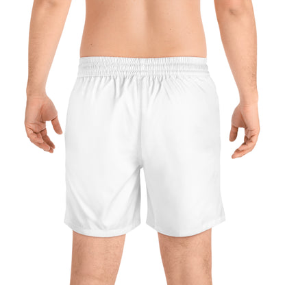 White Men's Swim Shorts with Minimal 'B+' Logo – Mid-Length Beach Trunks
