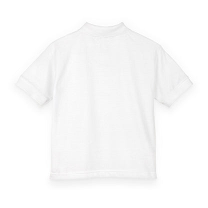 Kids White Polo Shirt with B+ Chest Logo — Youth DryBlend Jersey