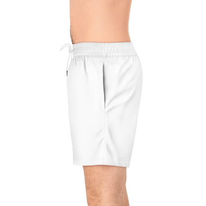 White Men's Swim Shorts with Minimal 'B+' Logo – Mid-Length Beach Trunks