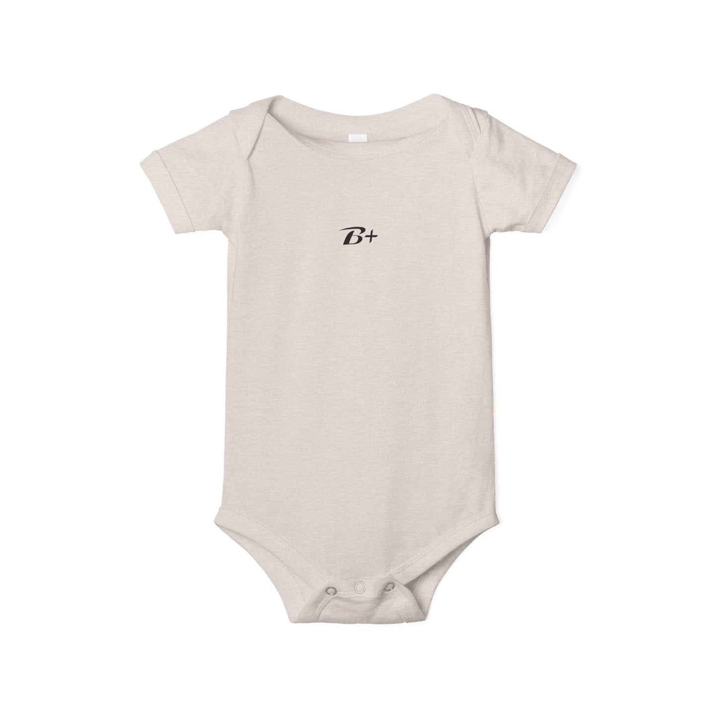 B+ Infant Bodysuit — Minimalist Baby One-Piece with Tiny Chest Graphic