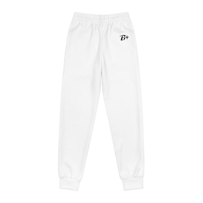 Youth White Joggers with Small "B+" Logo — Cozy Athletic Sweatpants for Kids
