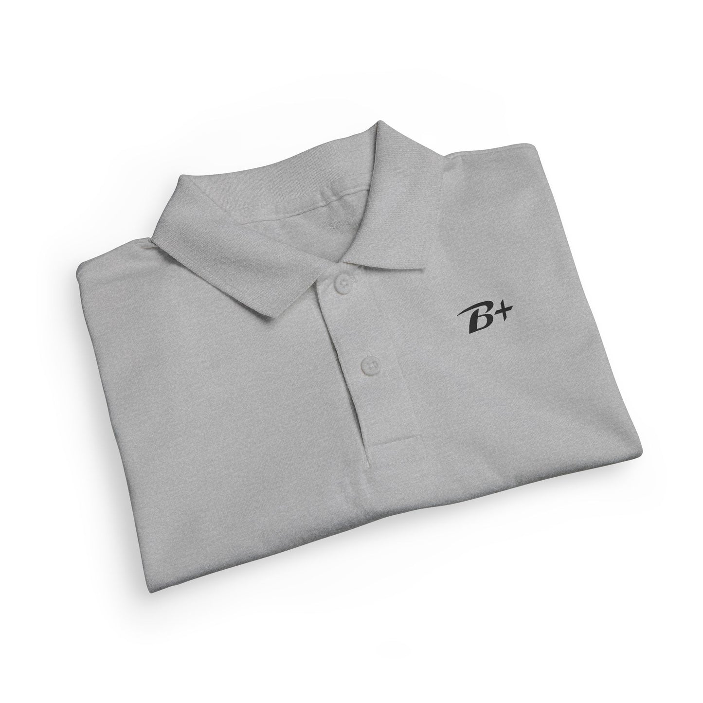 Kids White Polo Shirt with B+ Chest Logo — Youth DryBlend Jersey