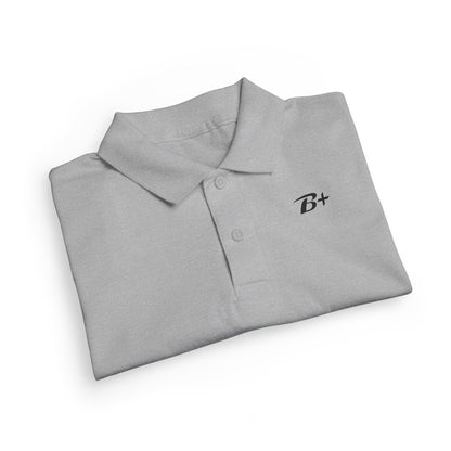 Kids White Polo Shirt with B+ Chest Logo — Youth DryBlend Jersey