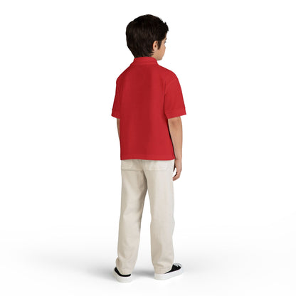 Kids White Polo Shirt with B+ Chest Logo — Youth DryBlend Jersey