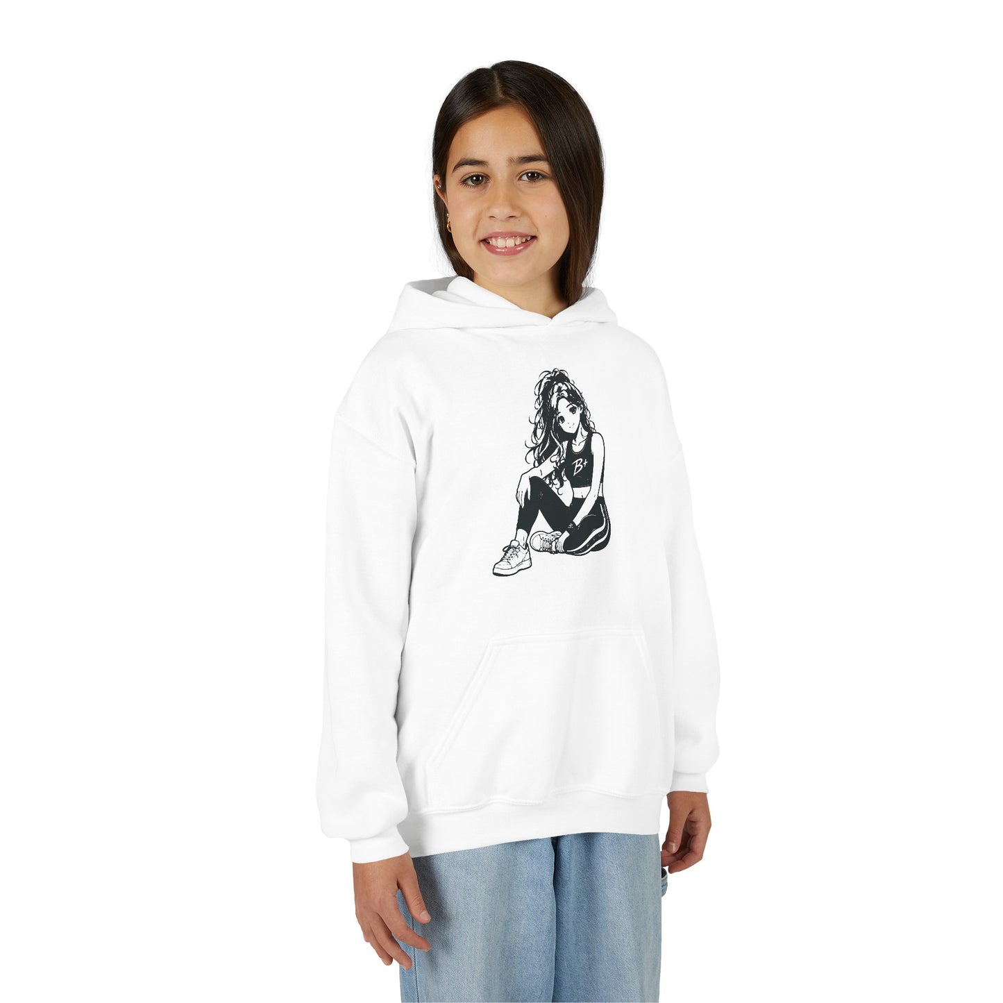 Youth Hoodie with Sketch Girl Graphic – Casual Streetwear for Teens