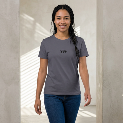B+ Script Women's Fitted Tee — Minimalist Positive Vibe Graphic Shirt