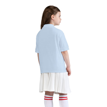 Kids White Polo Shirt with B+ Chest Logo — Youth DryBlend Jersey