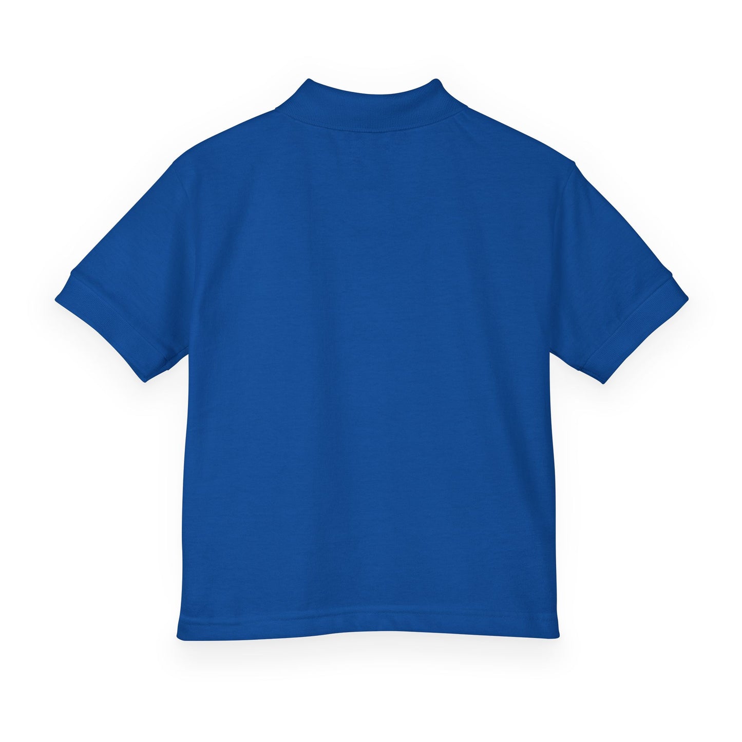 Kids White Polo Shirt with B+ Chest Logo — Youth DryBlend Jersey