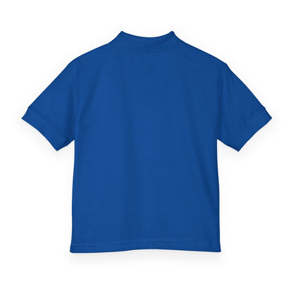 Kids White Polo Shirt with B+ Chest Logo — Youth DryBlend Jersey