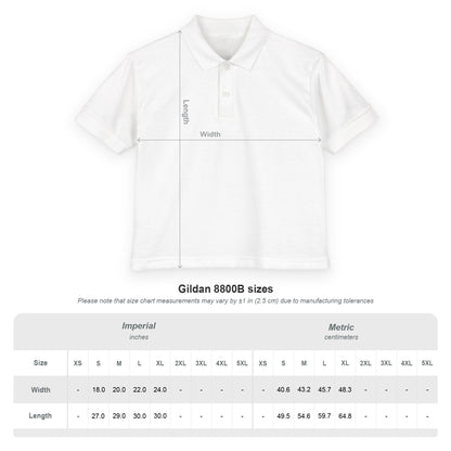Kids White Polo Shirt with B+ Chest Logo — Youth DryBlend Jersey