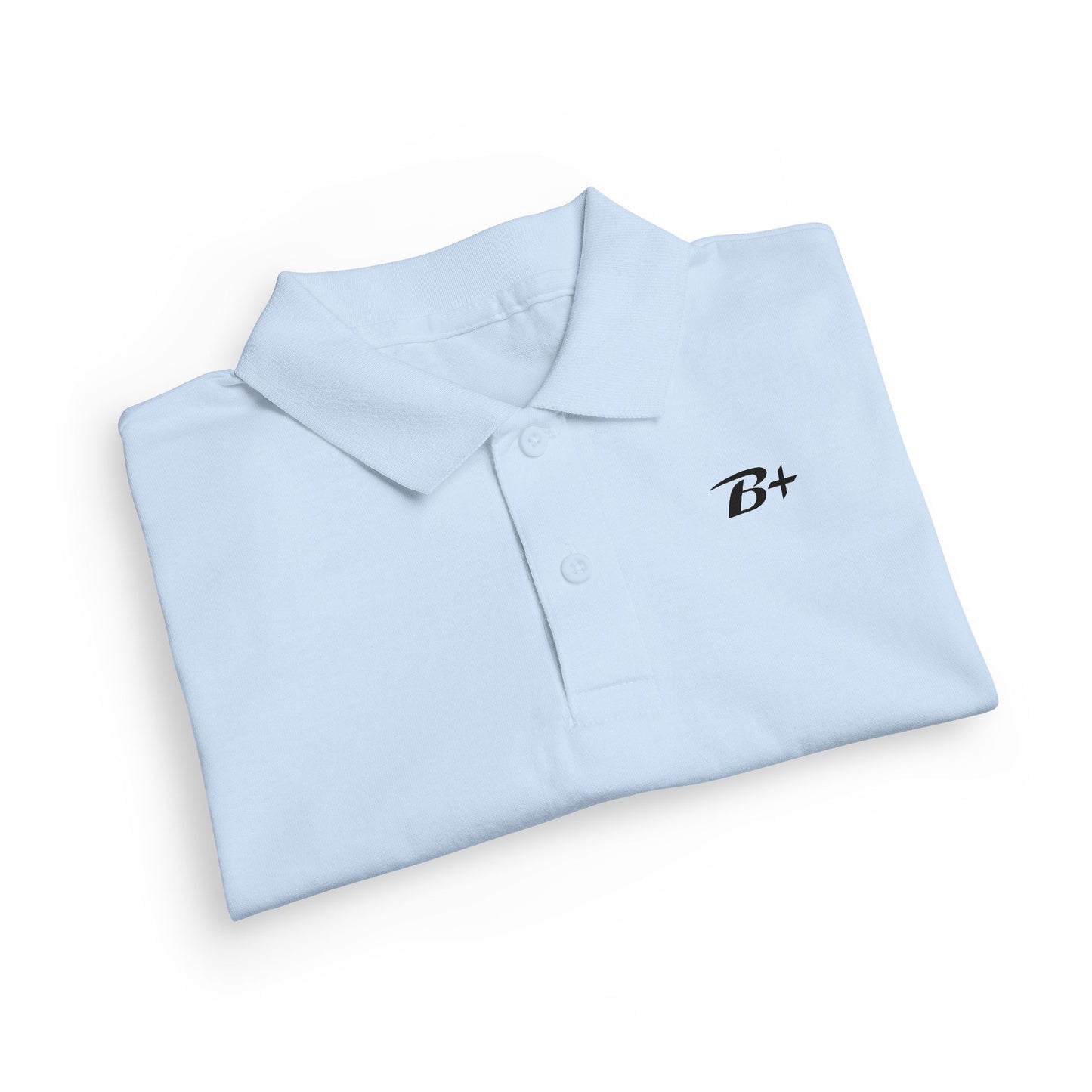 Kids White Polo Shirt with B+ Chest Logo — Youth DryBlend Jersey