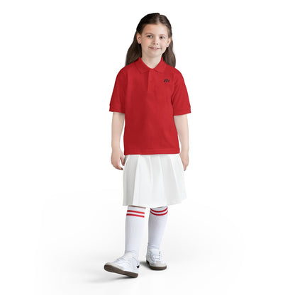 Kids White Polo Shirt with B+ Chest Logo — Youth DryBlend Jersey