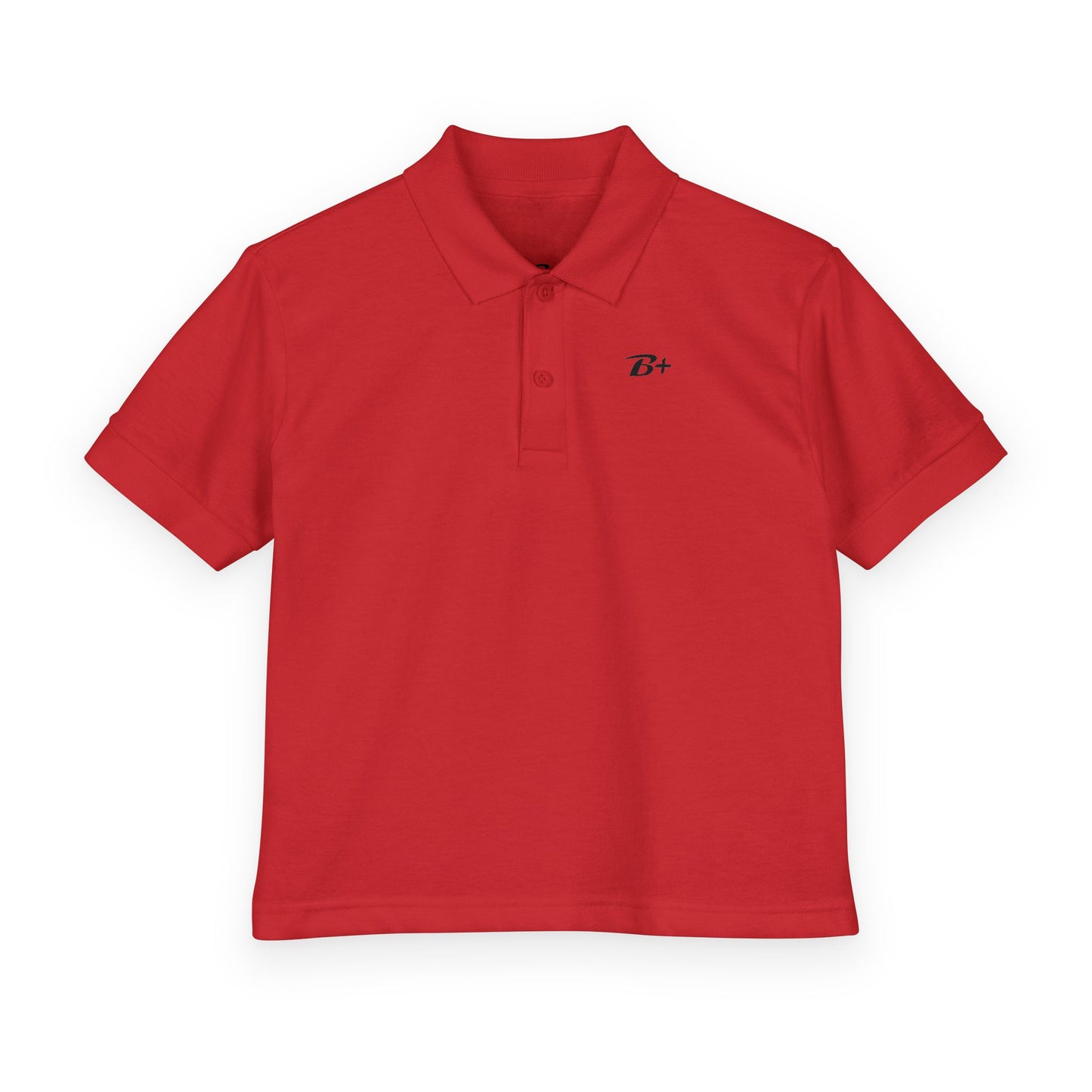 Kids White Polo Shirt with B+ Chest Logo — Youth DryBlend Jersey