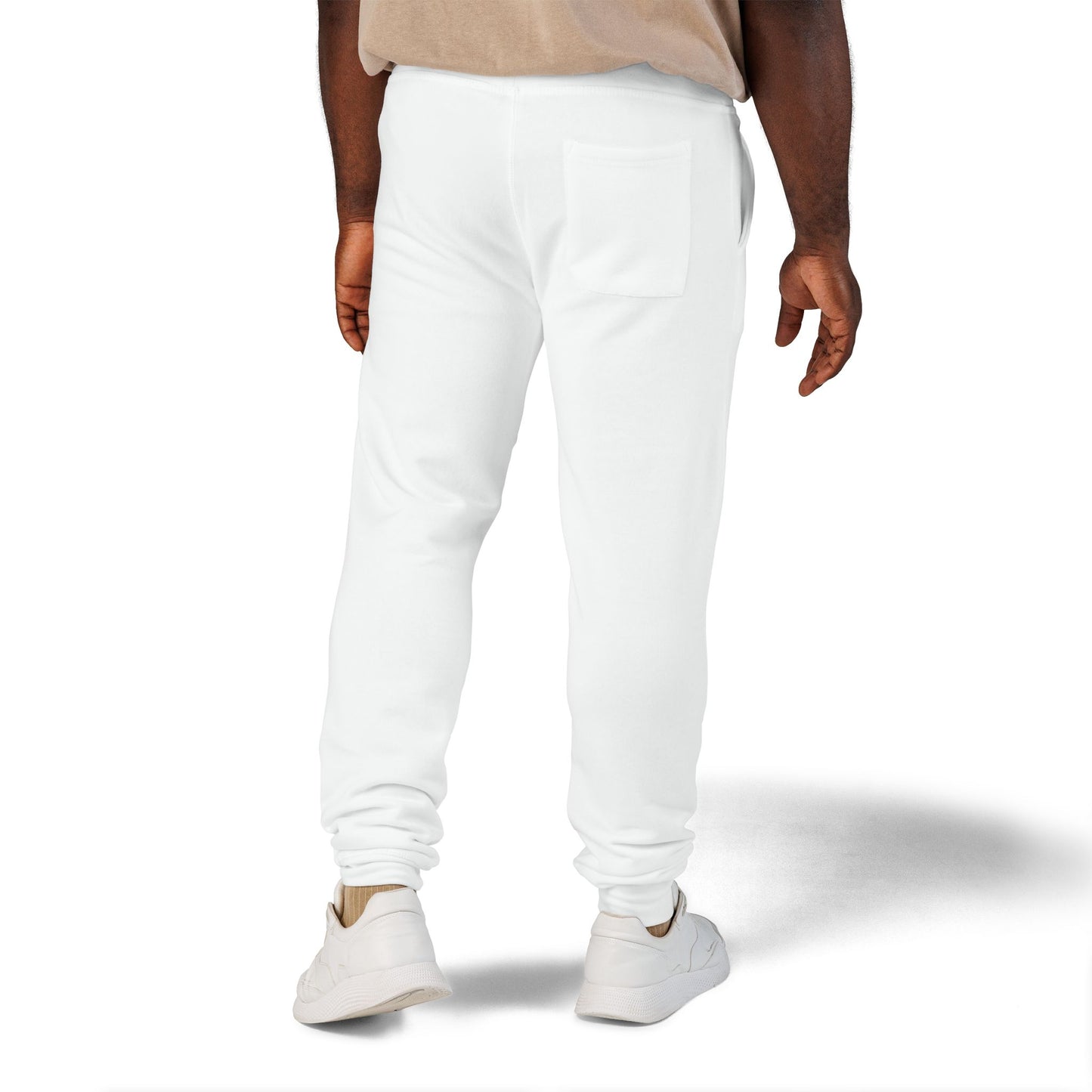 Embroidered 'B+' Fleece Sweatpants — Minimal White Joggers