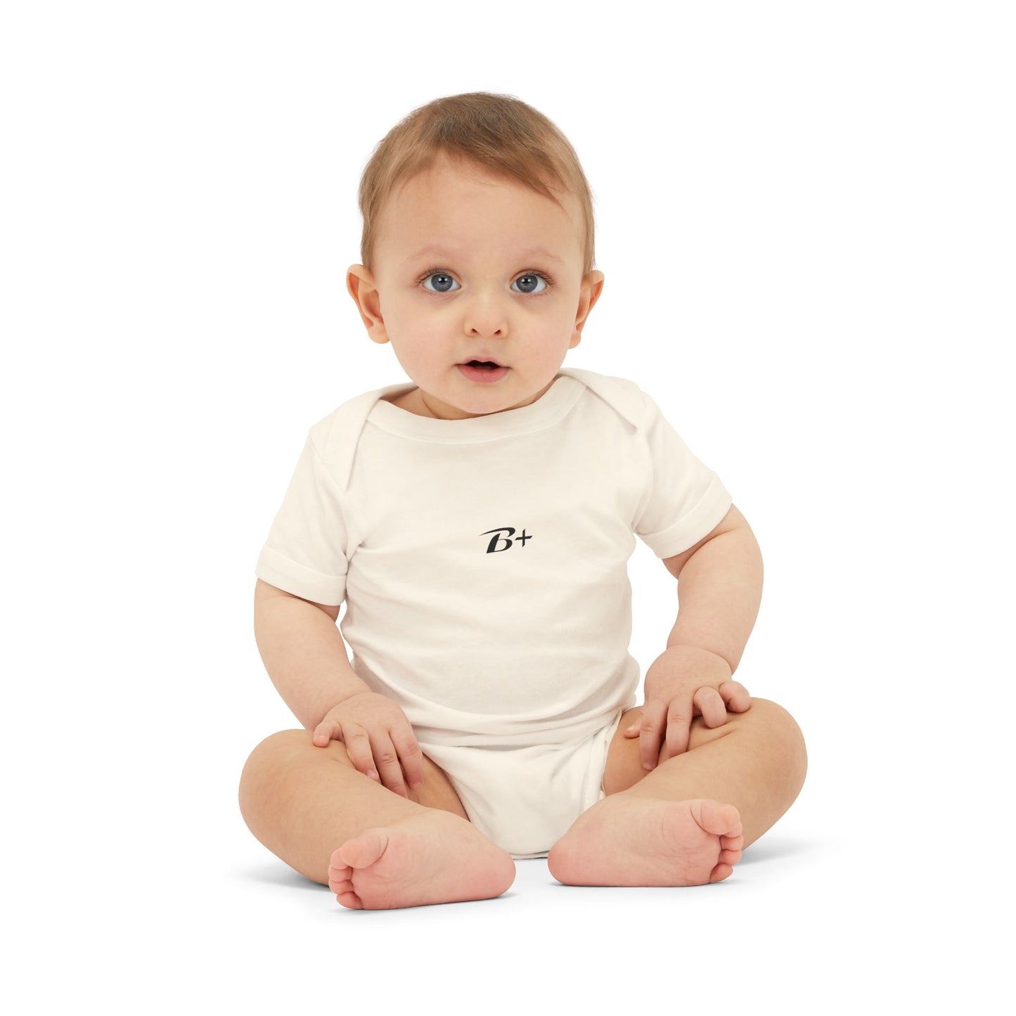 B+ Infant Bodysuit — Minimalist Baby One-Piece with Tiny Chest Graphic