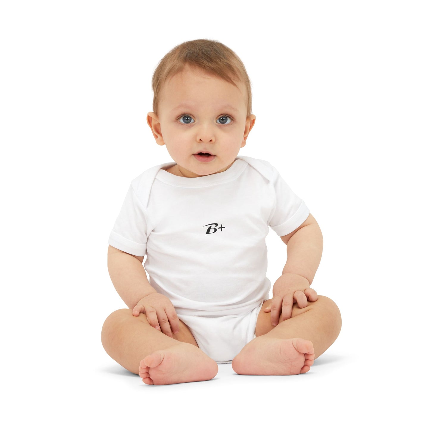B+ Infant Bodysuit — Minimalist Baby One-Piece with Tiny Chest Graphic