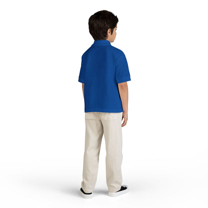Kids White Polo Shirt with B+ Chest Logo — Youth DryBlend Jersey