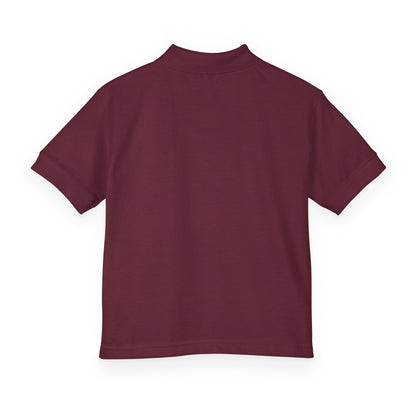 Kids White Polo Shirt with B+ Chest Logo — Youth DryBlend Jersey