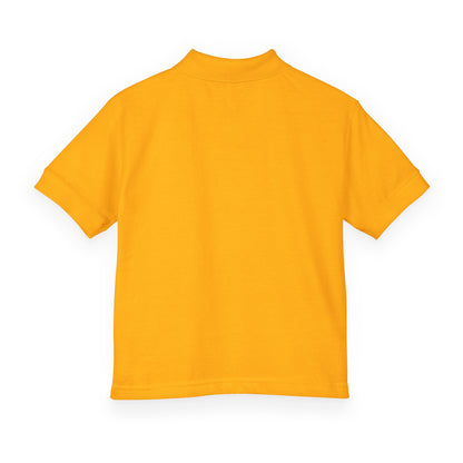 Kids White Polo Shirt with B+ Chest Logo — Youth DryBlend Jersey