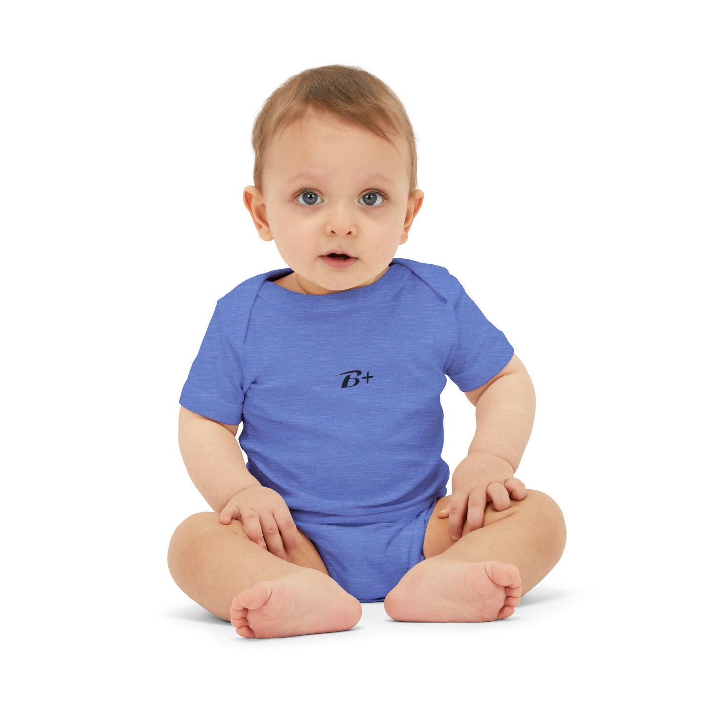 B+ Infant Bodysuit — Minimalist Baby One-Piece with Tiny Chest Graphic