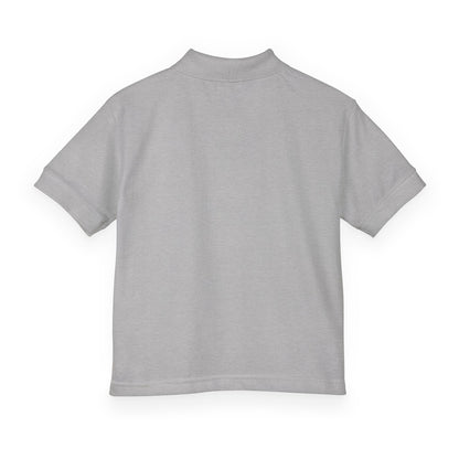 Kids White Polo Shirt with B+ Chest Logo — Youth DryBlend Jersey