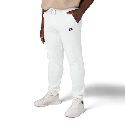 Embroidered 'B+' Fleece Sweatpants — Minimal White Joggers