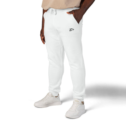 Embroidered 'B+' Fleece Sweatpants — Minimal White Joggers