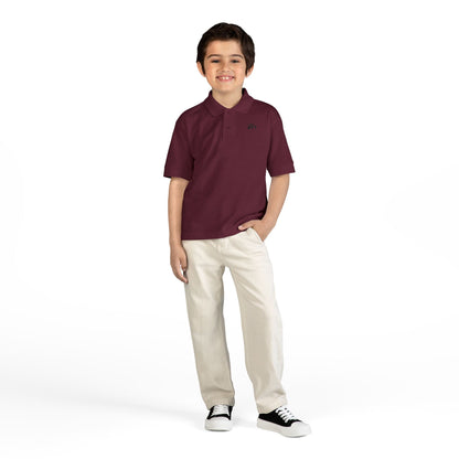 Kids White Polo Shirt with B+ Chest Logo — Youth DryBlend Jersey