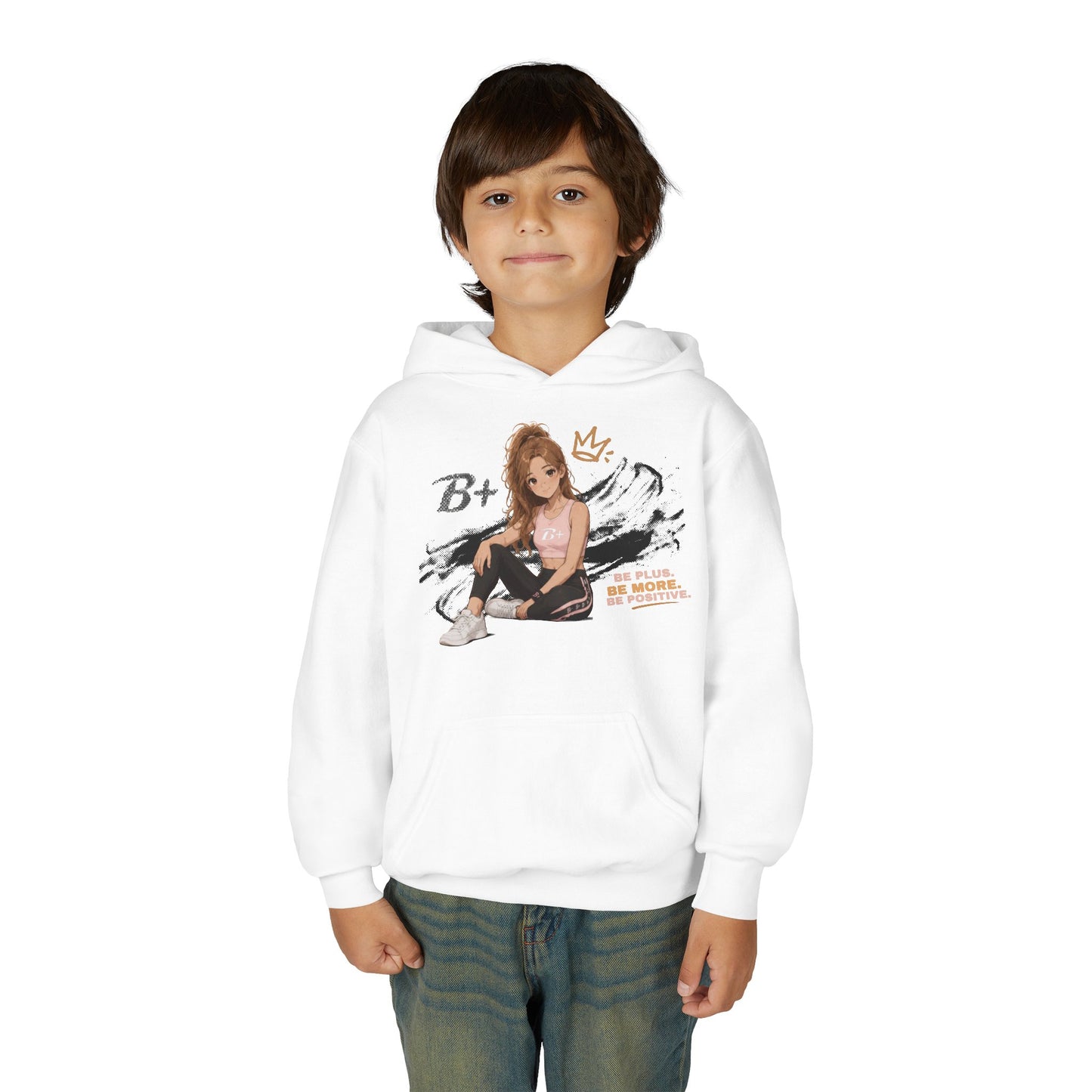 Youth Hoodie - 'B+' Girl Graphic Pullover (Cute Crown Skater Design)