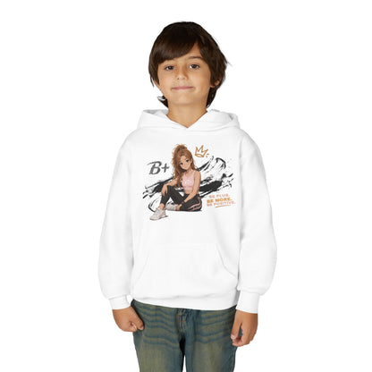 Youth Hoodie - 'B+' Girl Graphic Pullover (Cute Crown Skater Design)